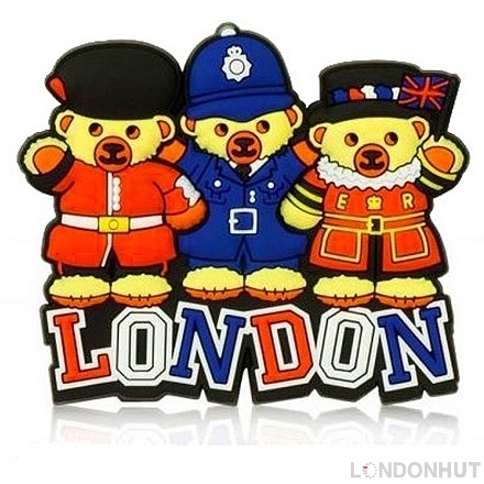 London Teddy Trio Rubber Fridge Magnet