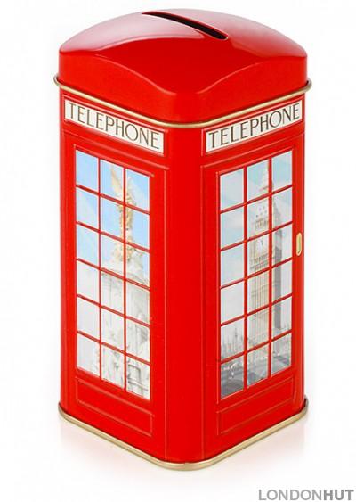 Telephone Box Tin Money Box with 20 Teabags