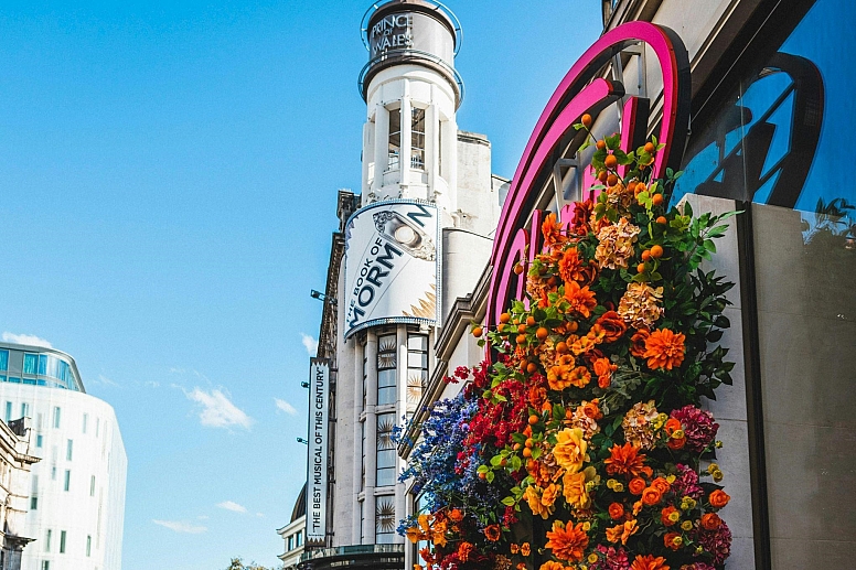 flowers by a london theatre