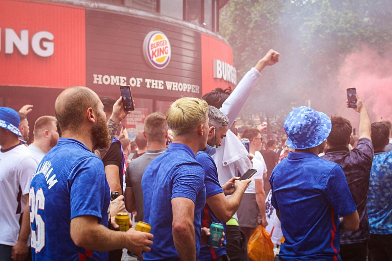 football fans in leicester square