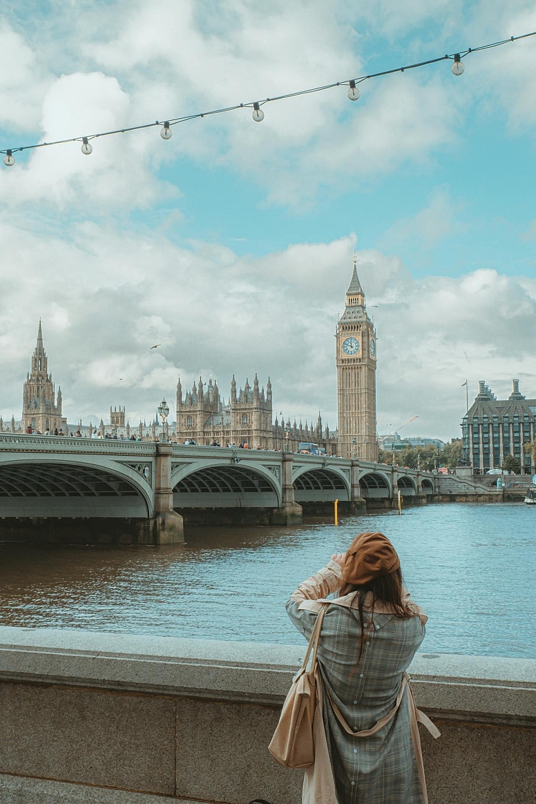 tourist capturing iconic big ben view